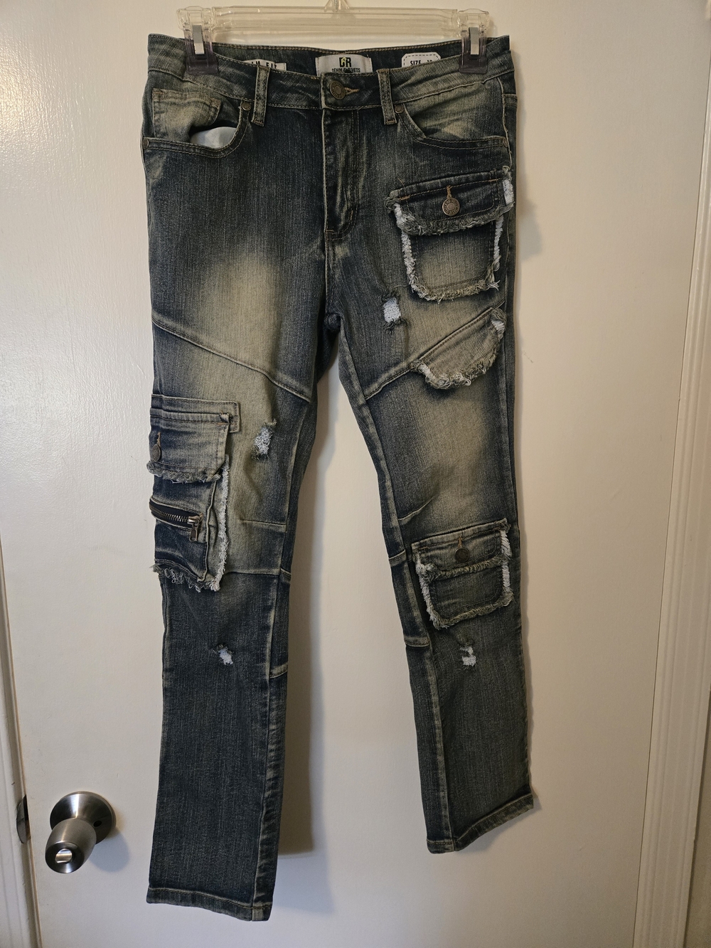 Women's Skinny Distressed Cargo Jeans - Faded Black